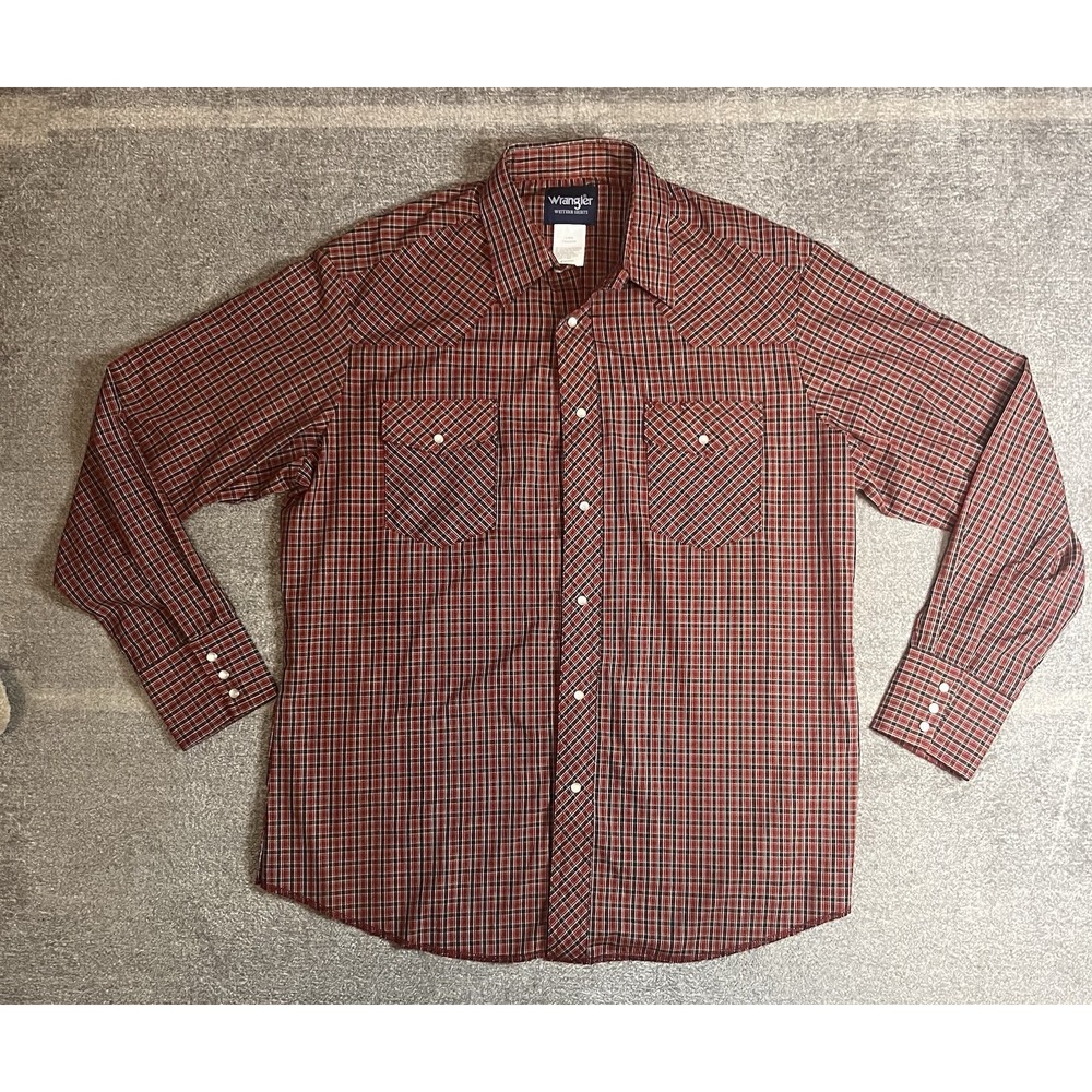 Wrangler Western Men's Long Sleeve Shirt Pearl Snaps Size L Cowboy EUC A1-11